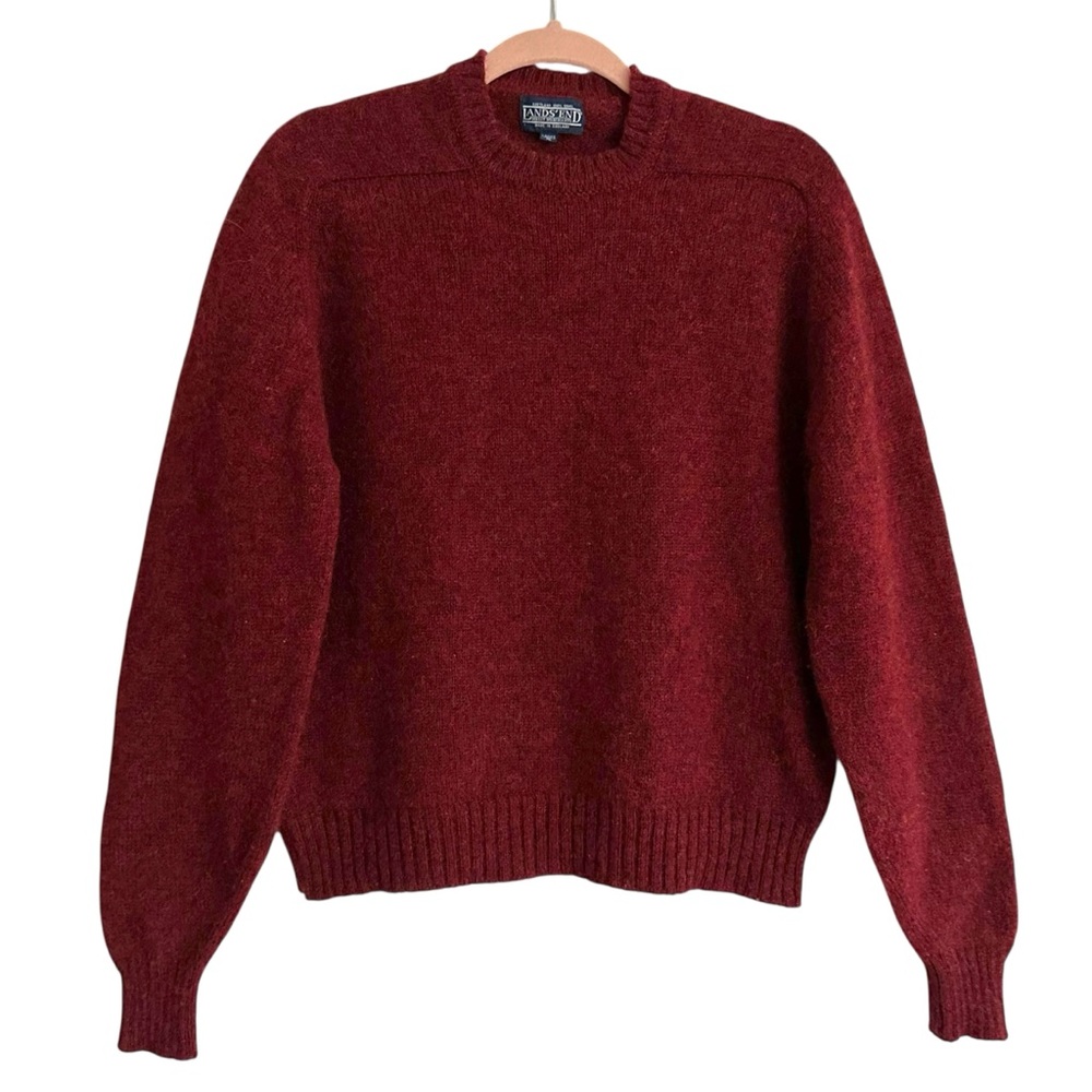 LANDS’ END 100% Shetland‎ Wool Crewneck Sweater Burgundy Women’s XL Cabincore